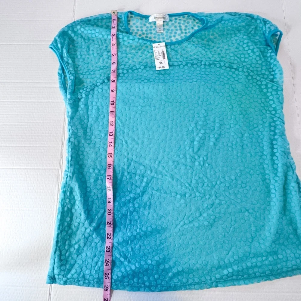 Dressbarn Aqua Polka Dot Textured Blouse XL Sheer Layered Top Casual Work - Picture 4 of 9